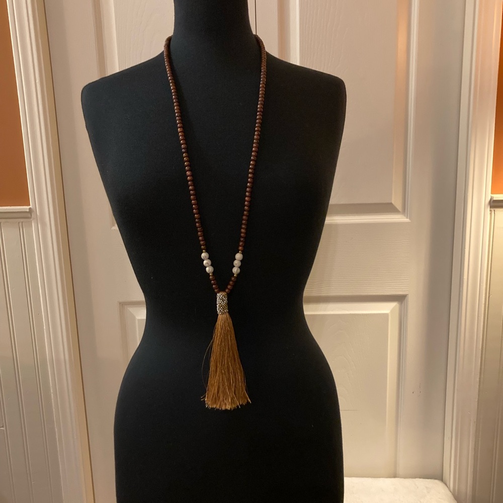 Grace & Lace Brown and Gold Tassel Necklace